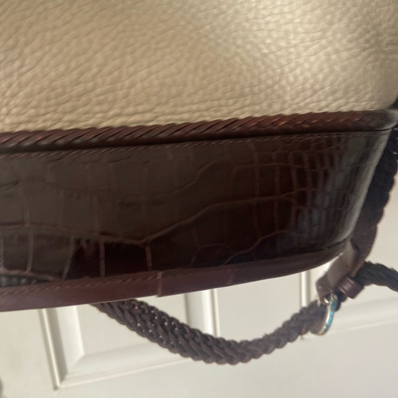 Brighton Bucket Bag Beige Pebble Brown Croc Leather Braid Strap Handbag Shoulder - Picture 6 of 10